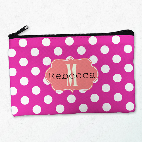 Weiße Punkte Pinke Schminktasche Beide Seiten gleich Personalisieren