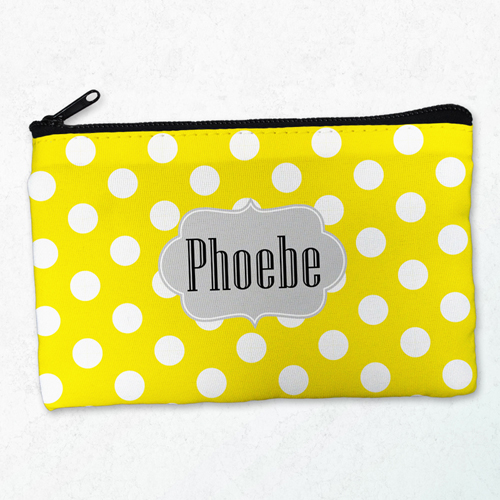 Weiße Punkte Gelbe Schminktasche Beide Seiten gleich Personalisieren