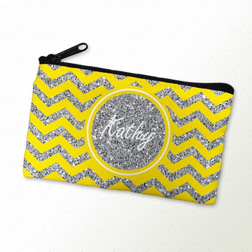Gelbe Glitzer Kosmetiktasche Personalisieren 17,8 cm x 10,2 cm