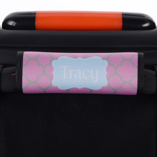 Kleeblattmuster Pink und Grau Personalisiertes Kofferschild