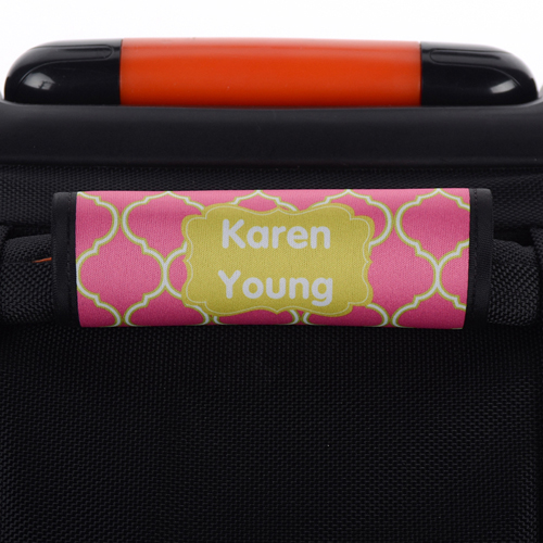 Vierpass Pink Hellgrüner Rahmen Personalisierter Kofferanhänger