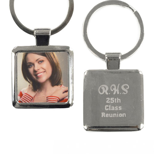 Foto und Textgravur Personalisieren Quadratischer Schlüsselbund Metall 31x31mm