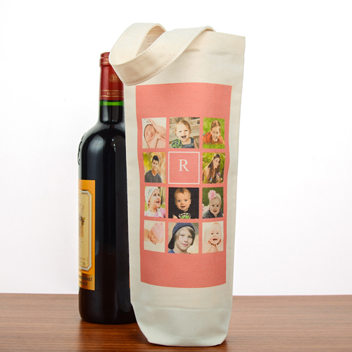 Foto Collage Pink Personalisierte Weintasche Baumwolle