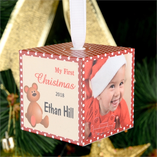 Erste Weihnachten Fotowürfel Personalisieren 5,1 cm Holzwürfel