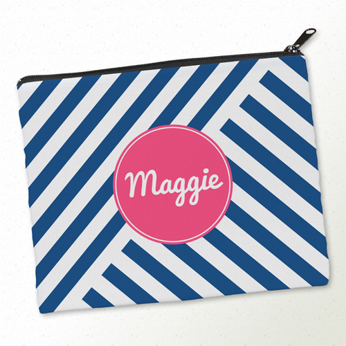 Navy Blaue Streifen Schminkbeutel mit Reißverschluss Personalisieren 20,3 x 25,4 cm
