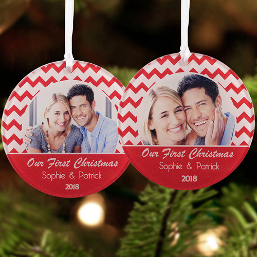 Chevron Personalized Photo Acrylic Round Ornament