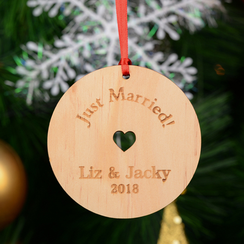 Just Married Personalisiert Gravierter Holzschmuck