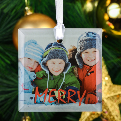 Merry Rot Fröhliche Weihnachten Glasschmuck Personalisieren Foto Quadrat