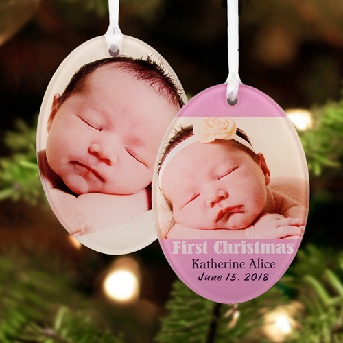 Girl First Christmas Personalized Photo Acrylic Oval Ornament