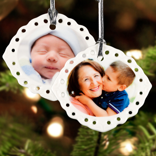 Porzellan Weihnachtsbaumanhänger Oval Filigran Querformat Beidseitig Selbst Personalisieren