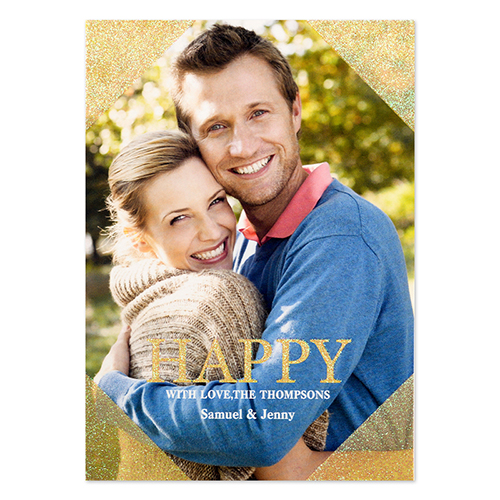 Glück Glitzer Personalisierte Fotokarte Gold Weihnachten 127x178
