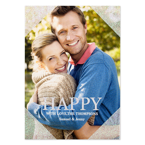 Glück Glitzer Personalisierte Fotokarte Silber Weihnachten 127x178