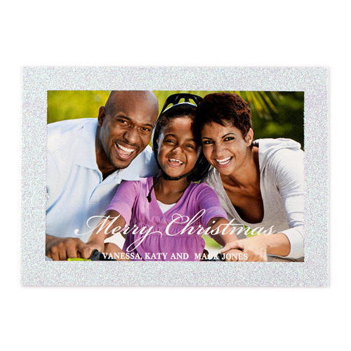 Weiße Weihnachten Silber Glitzer Personalisierte Foto Weihnachtskarte 127x178