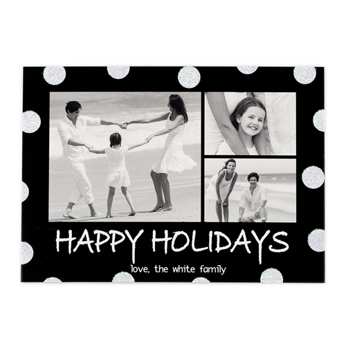Frohe Feiertage Schwarz Silber Glitzer Personalisierte Weihnachtskarte 127x178