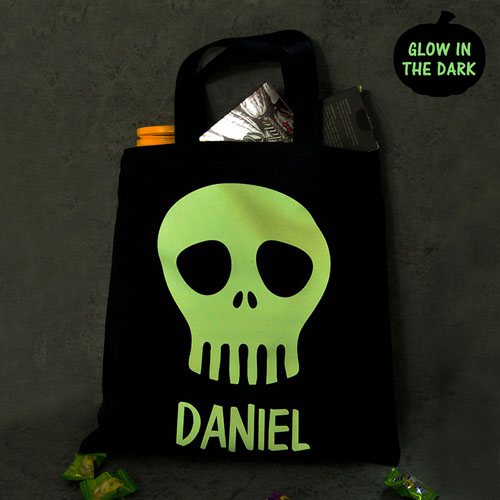 Schädel Leuchtet im Dunkeln Schwarze Tasche Personalisieren Leuchtende Gruselmomente