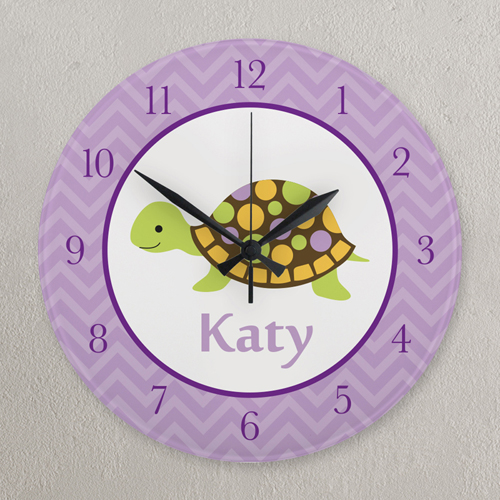 Lila Schildkröte Runde Wanduhr Personalisieren Acryl 27,3 cm