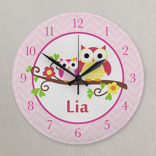 Pink Eule Runde Wanduhr Personalisieren Acryl 27,3 cm