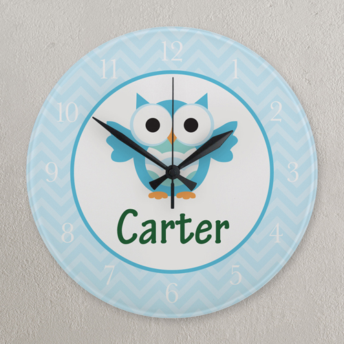 Blaue Eule Runde Wanduhr Personalisieren Acryl