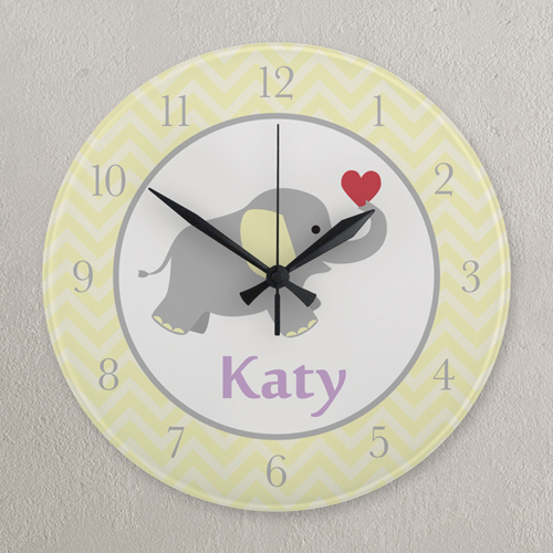 Elefant Gelb und Weiß Runde Wanduhr Personalisieren Acryl