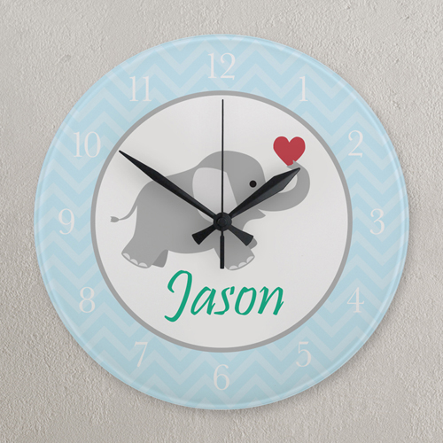 Elefant Blau und Grau Runde Wanduhr Personalisieren Acryl