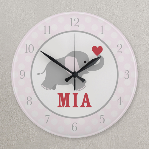 Pink Elefant Runde Wanduhr Personalisieren Acryl 27,3 cm