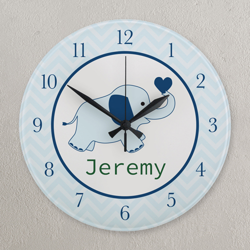 Elefant Navy und Blau Runde Wanduhr Personalisieren Acryl