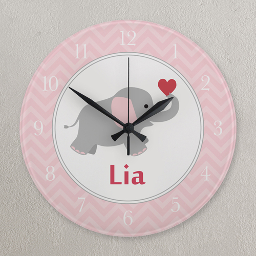 Pink Elefant Runde Wanduhr Personalisieren Acryl 27,3 cm