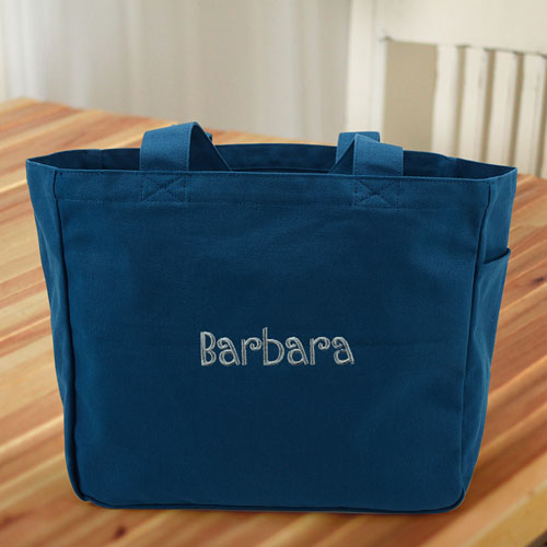 Vertikal Bestickte Baumwolltasche Personalisieren Navy