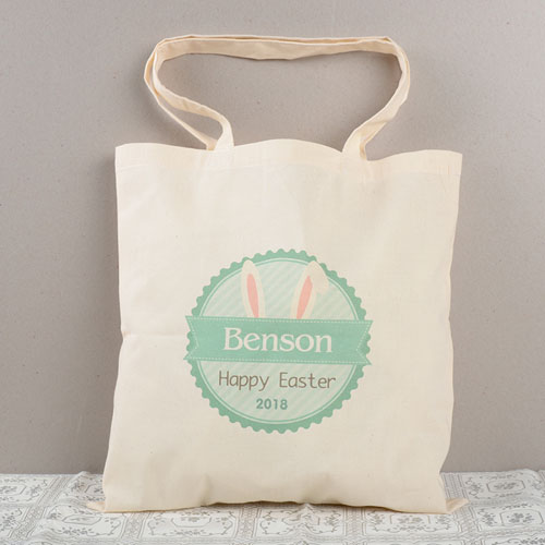 Grüne Osterhasenohren Baumwolle Budget Stofftasche Personalisieren