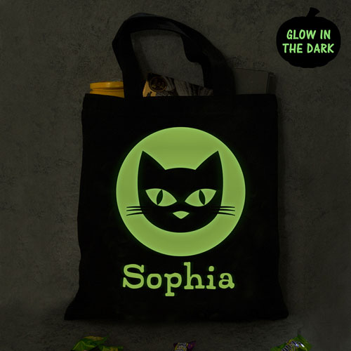 Smile Katze in der Nacht Schwarze Tasche Personalisieren Leuchtende Gruselmomente
