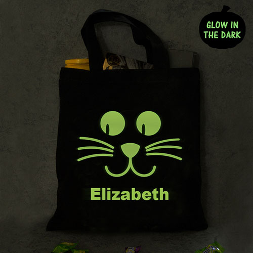 Katze in der Nacht Schwarze Tasche Personalisieren Leuchtende Gruselmomente