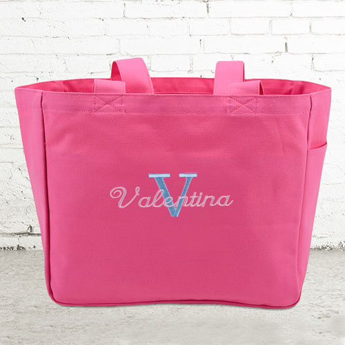 Bestickte Baumwolltasche Monogramm und Text Personalisieren Hot Pink