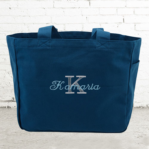 Bestickte Baumwolltasche Monogramm und Text Personalisieren Navy