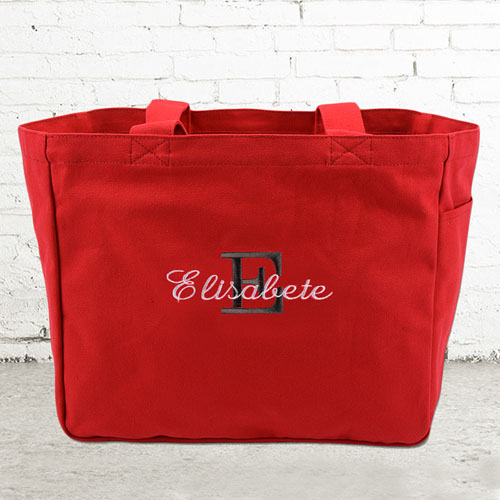 Bestickte Baumwolltasche Monogramm und Text Personalisieren Rot