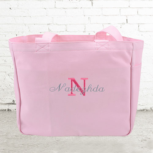 Bestickte Baumwolltasche Monogramm und Text Personalisieren Pink