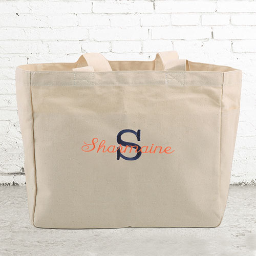 Bestickte Baumwolltasche Monogramm und Text Personalisieren Beige