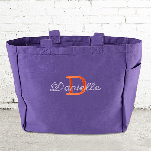Bestickte Baumwolltasche Monogramm und Text Personalisieren Lila