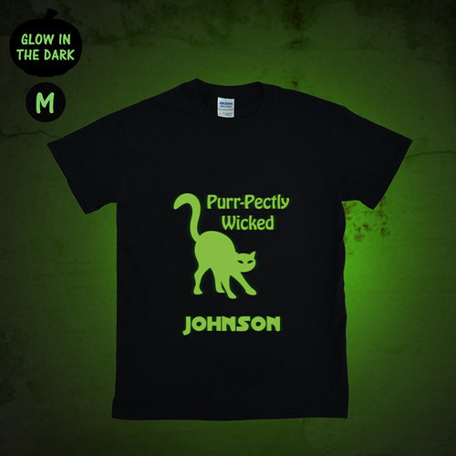 Leuchtendes T-Shirt Glow Katze Personalisieren Baumwolle Größe M Medium
