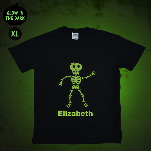 Leuchtendes T-Shirt Skelett  Glow Personalisieren Baumwolle Größe XL