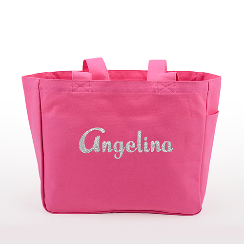 Glitzer Baumwolltasche Text Foto Personalisieren Accessoire Hot Pink
