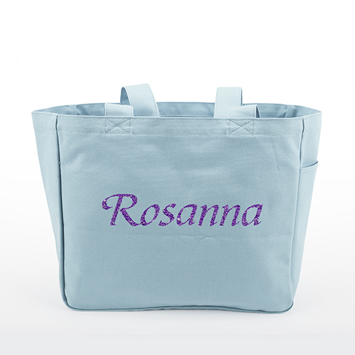 Glitzer Baumwolltasche Text Foto Personalisieren Accessoire Hellblau