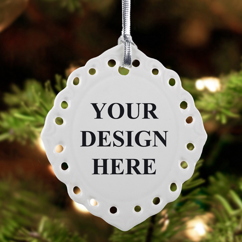 Keramik Weihnachtsdeko Anhänger  Oval Filigran Hochformat Einseitig selbst gestalten