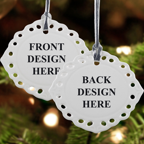 Bunter Keramikschmuck Weihnachten Oval Filigran Hochformat Beidseitig Personalisieren