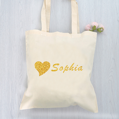 Glitzer Herz Baumwolle Budget Stofftasche Personalisieren