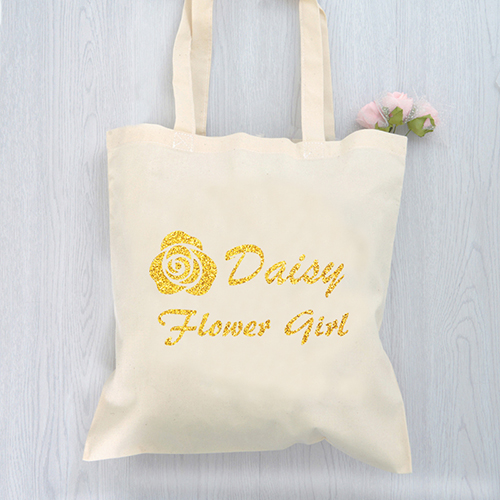 Flower Power Girl Glitzer Baumwolle Budget Stofftasche Personalisieren