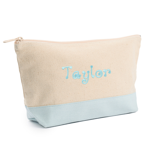 Blau Weiß Mittelgroße Bestickte Kosmetiktasche Gestalten 16,5 x 24,1 cm