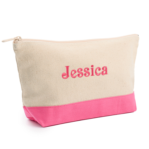 Hot Pink Weiße Mittelgroße Bestickte Kosmetiktasche Gestalten 16,5 x 24,1 cm