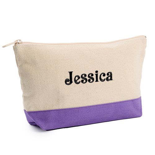 Lila Weiße Mittelgroße Bestickte Kosmetiktasche Gestalten 16,5 x 24,1 cm