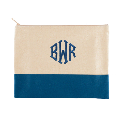 Große Bestickte Kosmetiktasche Gestalten 22,9 x 29,8 cm Navy Dunkelblau