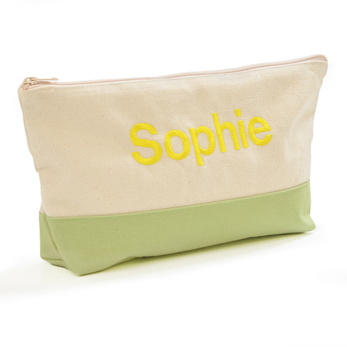 Grün Weiß Bestickte Kosmetiktasche Personalisieren 17,8 x 27,9 cm
